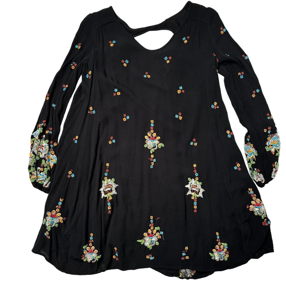 Free People Oxford Floral Embroidered Mini Dress Boho Crochet XS